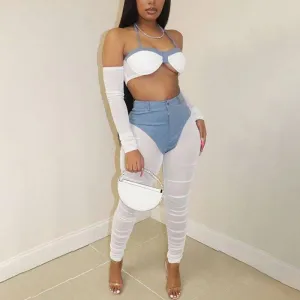 Colorblock High Waist Sheer Mesh Patchwork Pants