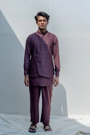 Compendium- Brown Overlapped Embroidered Jacket with Kurta Set