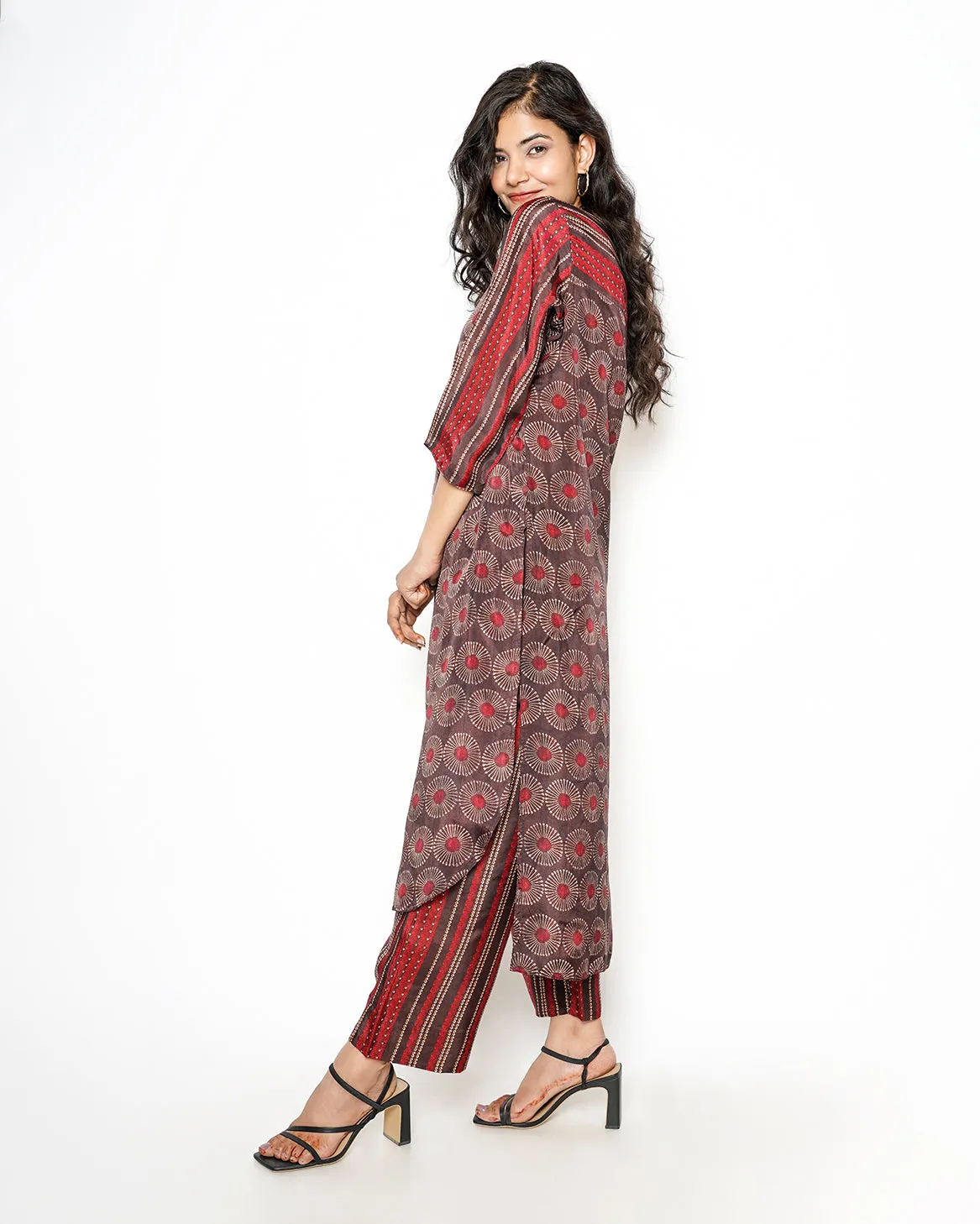 Congo Brown Summer Silk High Low Kurta Set