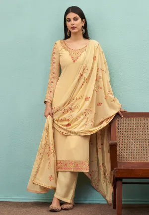 Cream Embroidered Pakistani Pant Suit