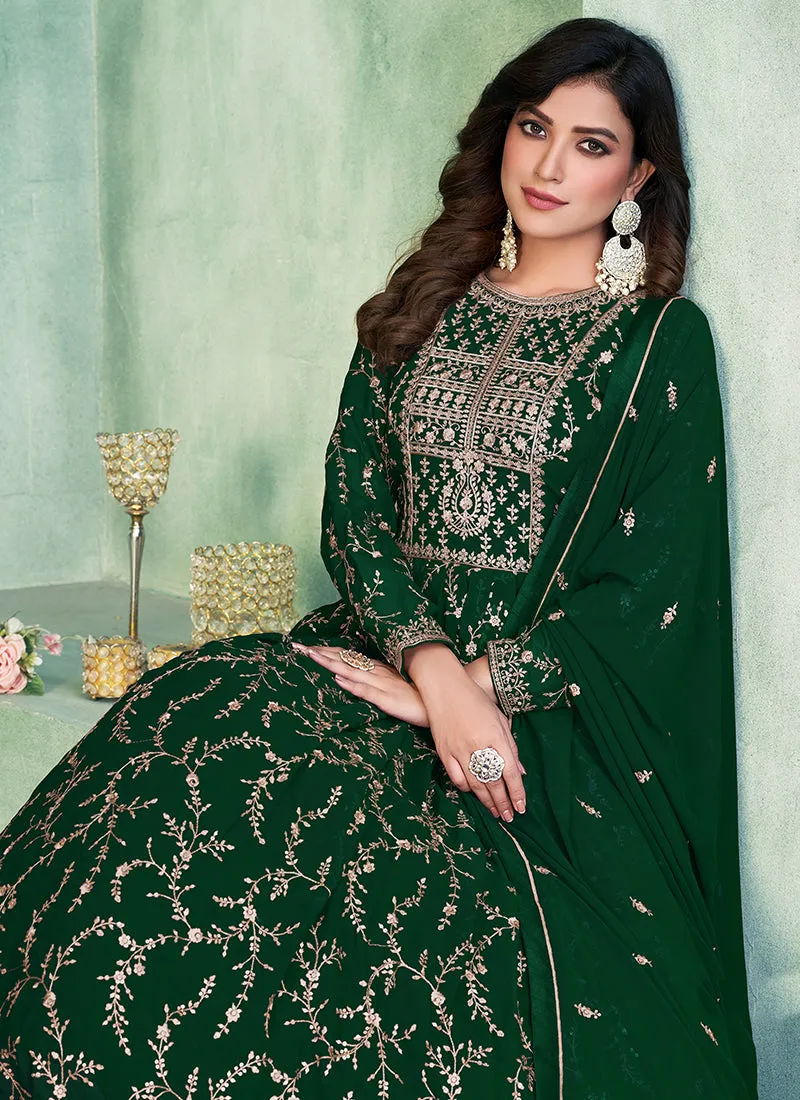 Dark Green Embroidery Wedding Anarkali Suit