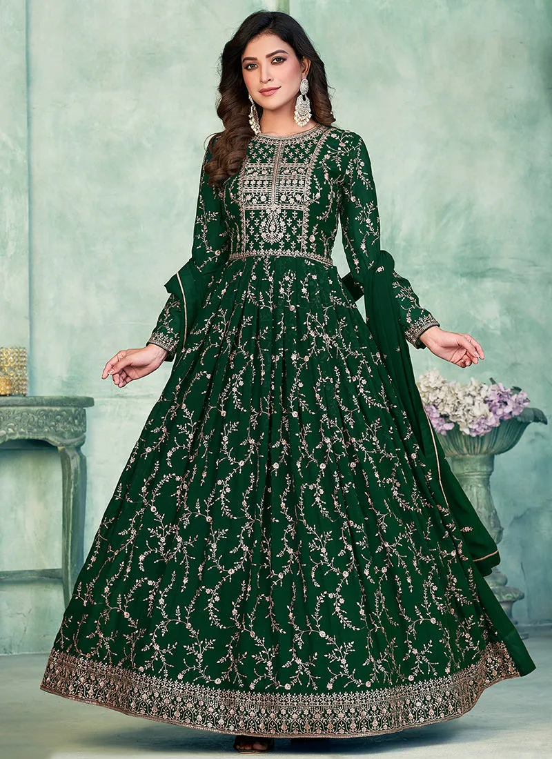Dark Green Embroidery Wedding Anarkali Suit