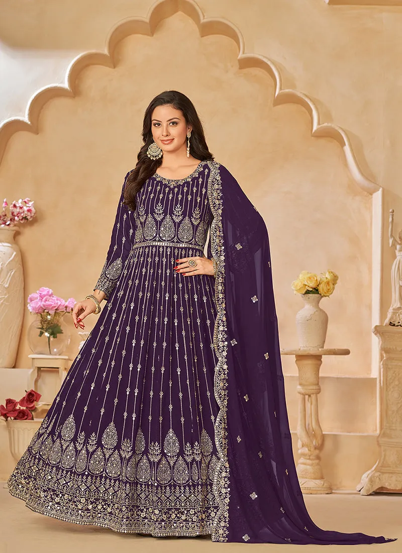 Dark Purple Sequence Embroidery Festive Anarkali Suit