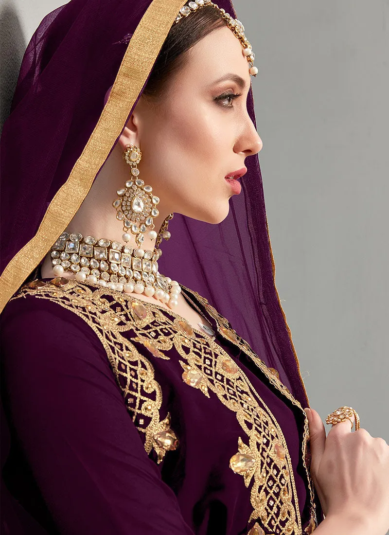 Deep Wine Embellished Jacket Style Pant Suit
