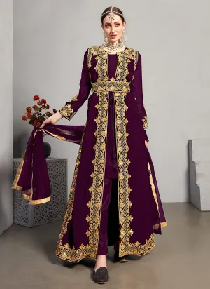 Deep Wine Embellished Jacket Style Pant Suit