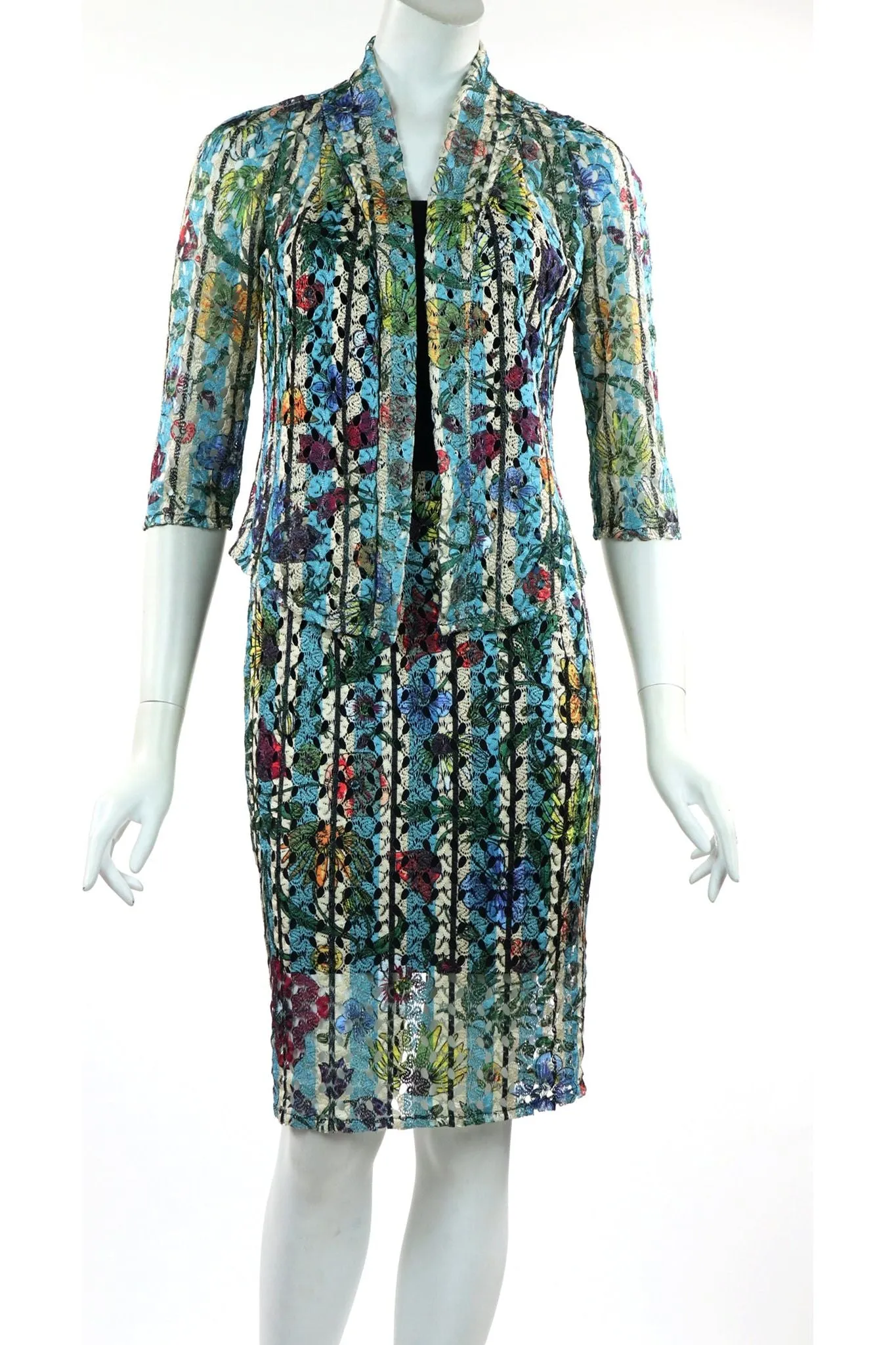 DELPHINE Floral Eylet Lace 3/4 Sleeve Sheer Bolero Jacket