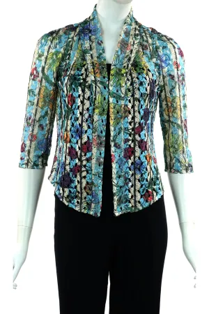 DELPHINE Floral Eylet Lace 3/4 Sleeve Sheer Bolero Jacket