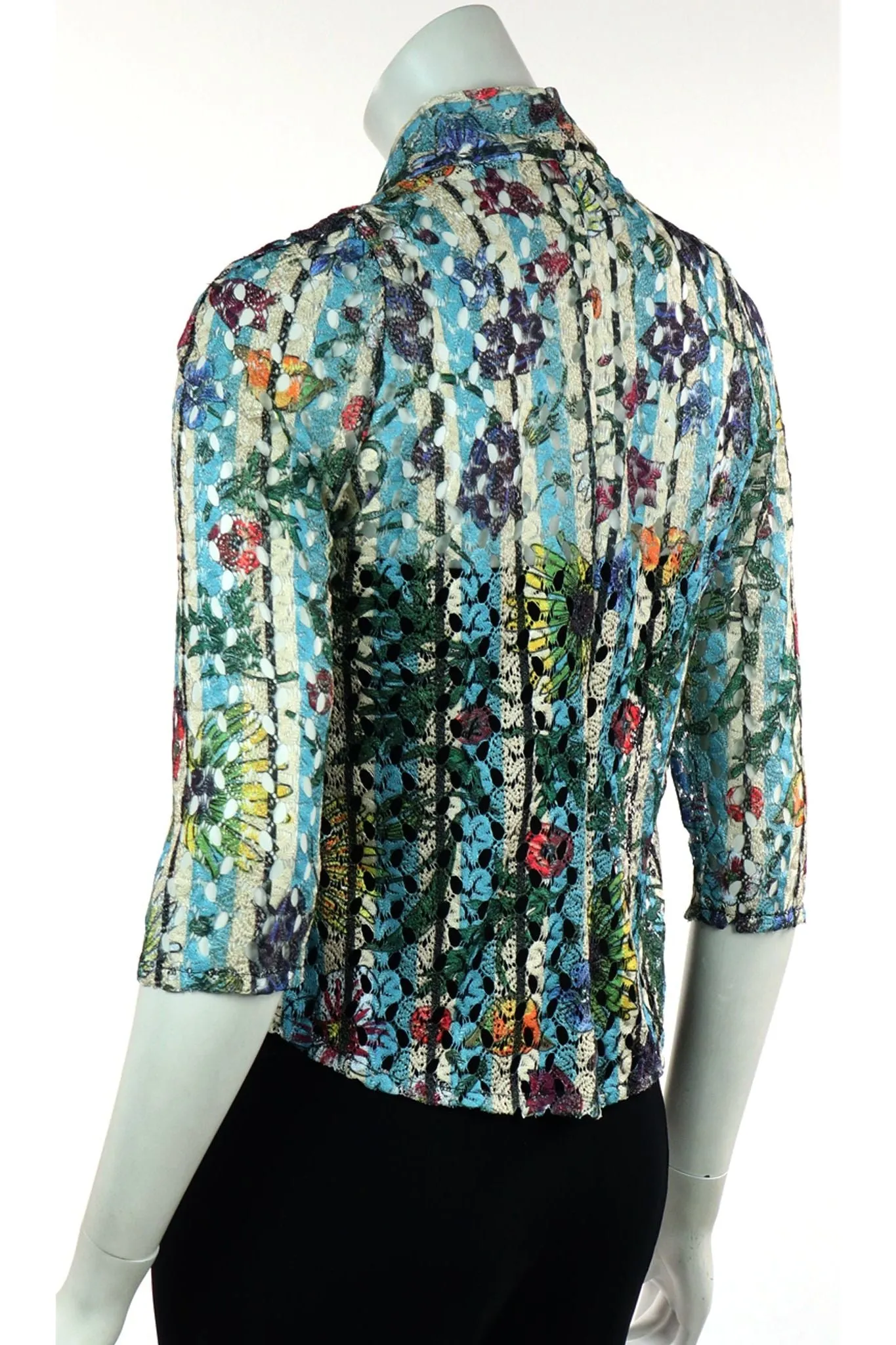 DELPHINE Floral Eylet Lace 3/4 Sleeve Sheer Bolero Jacket