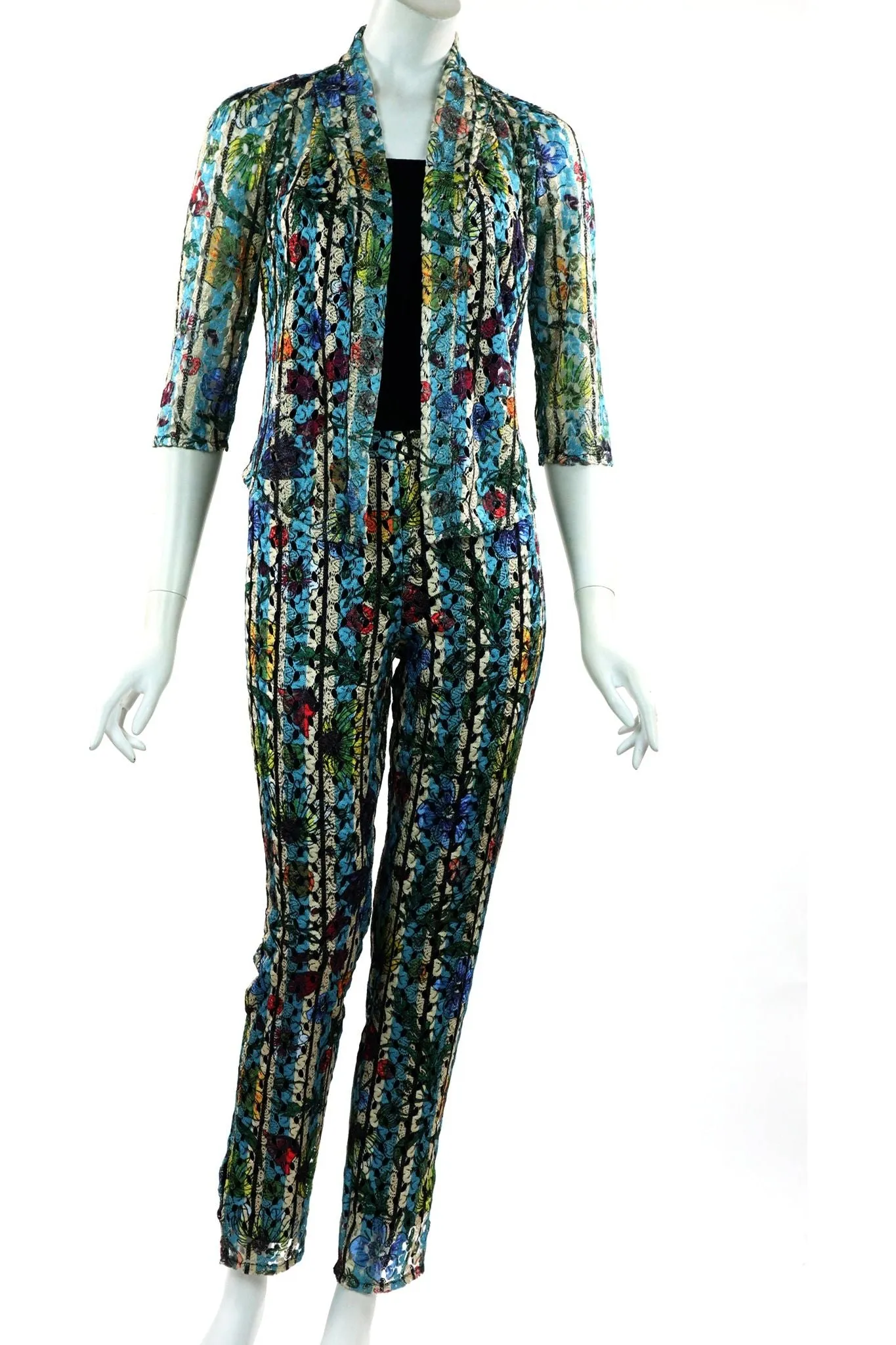 DELPHINE Floral Eylet Lace 3/4 Sleeve Sheer Bolero Jacket