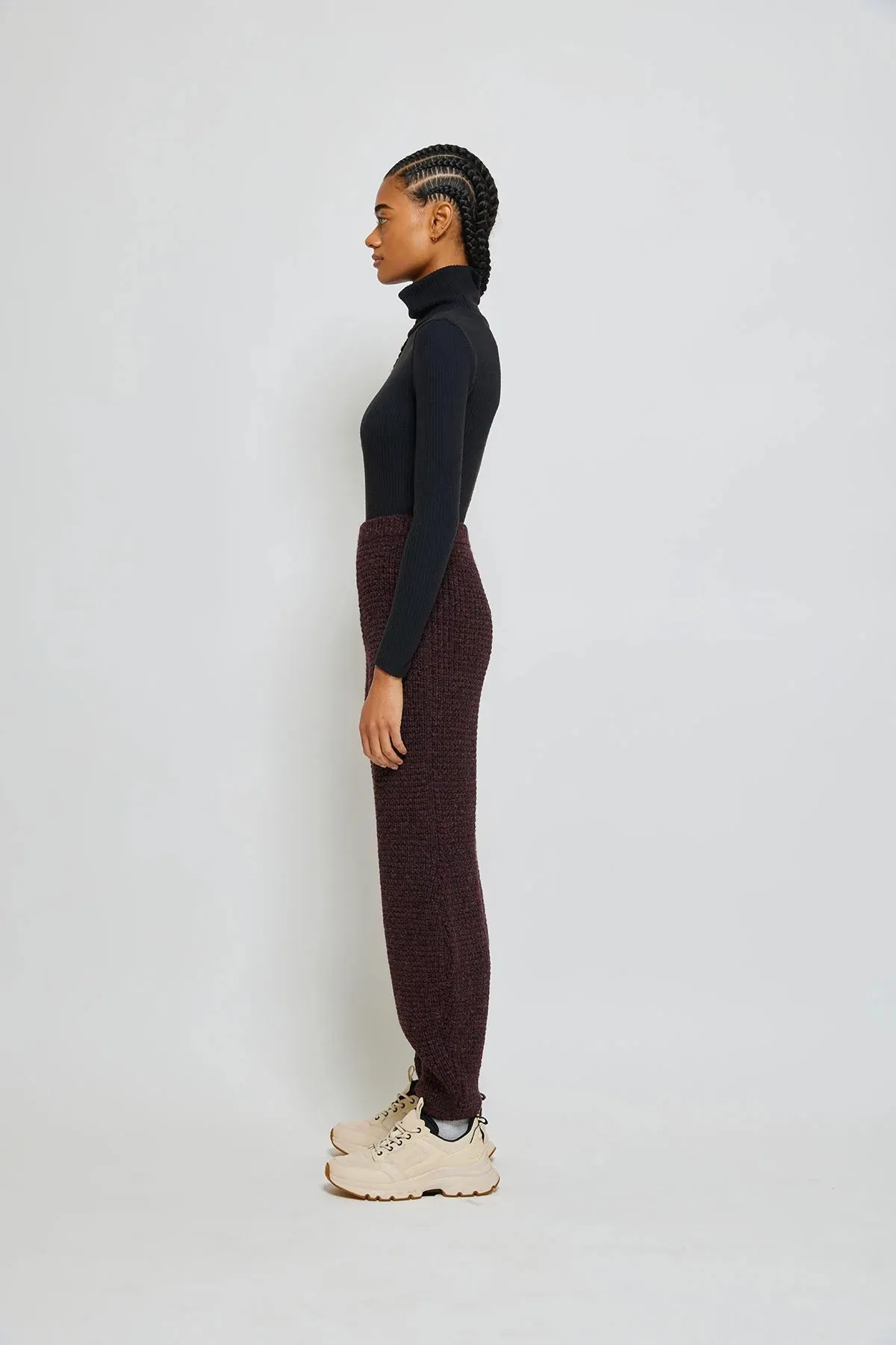 Deni alpaca knit pants in aubergine