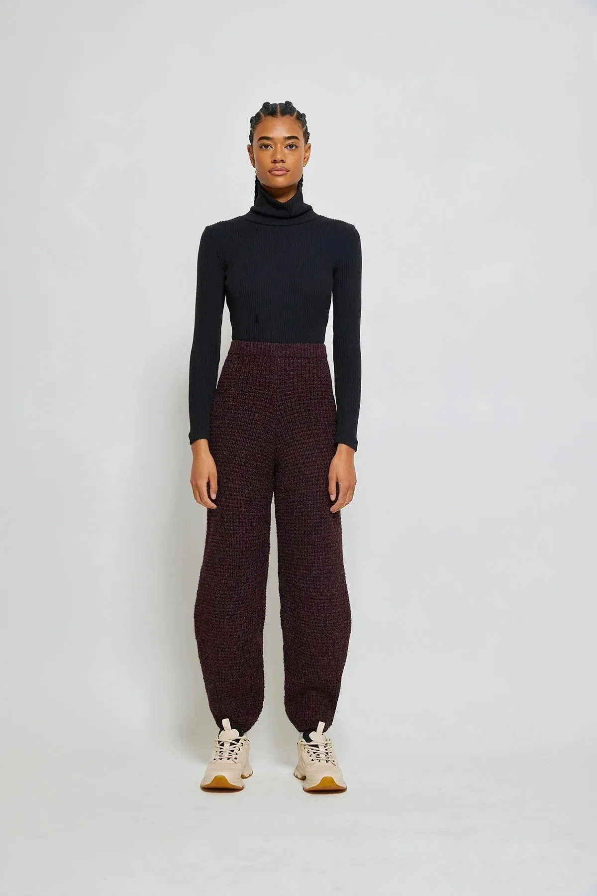 Deni alpaca knit pants in aubergine