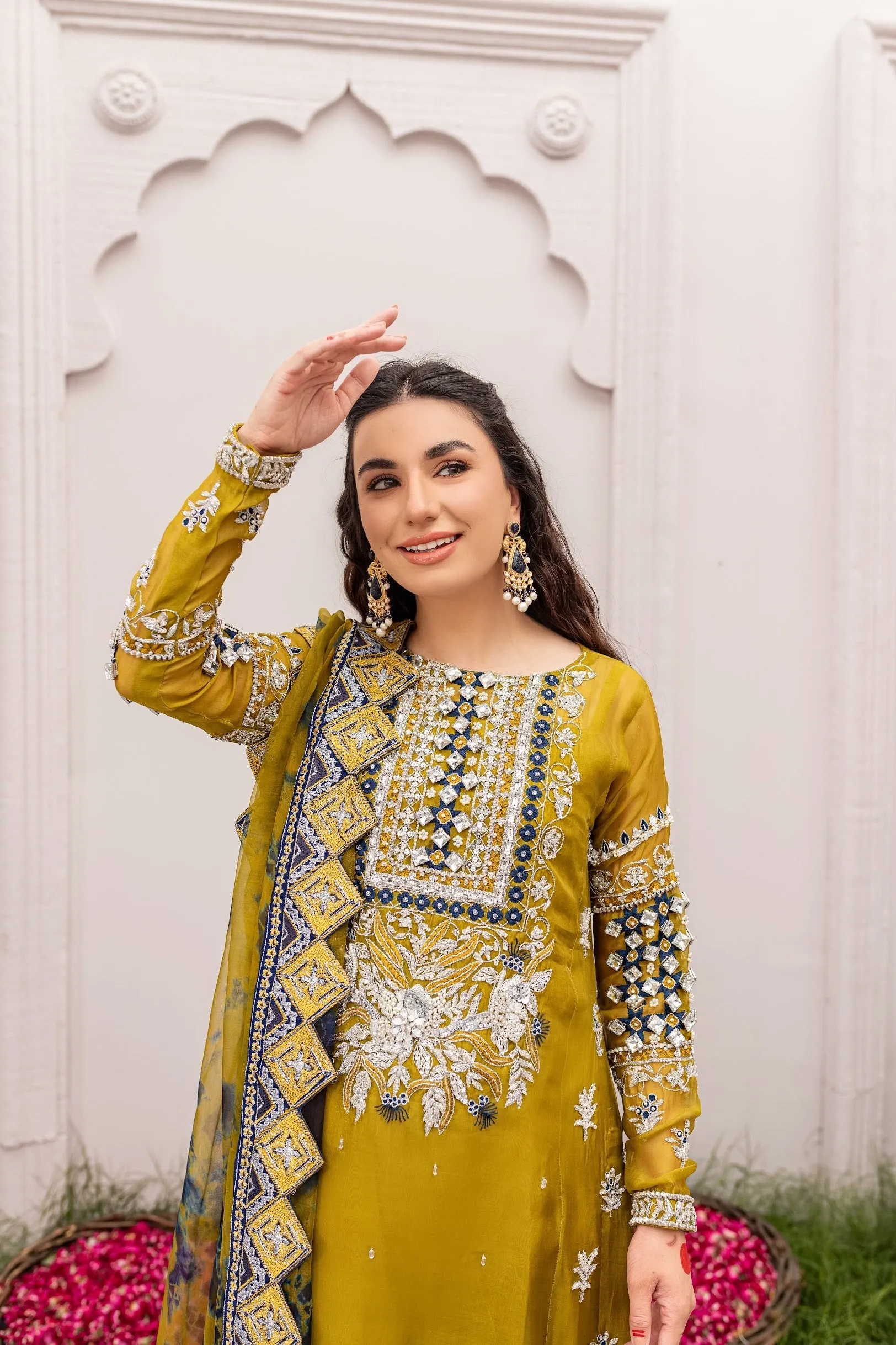 Embellished Pakistani Kameez Pants with Dupatta Dress