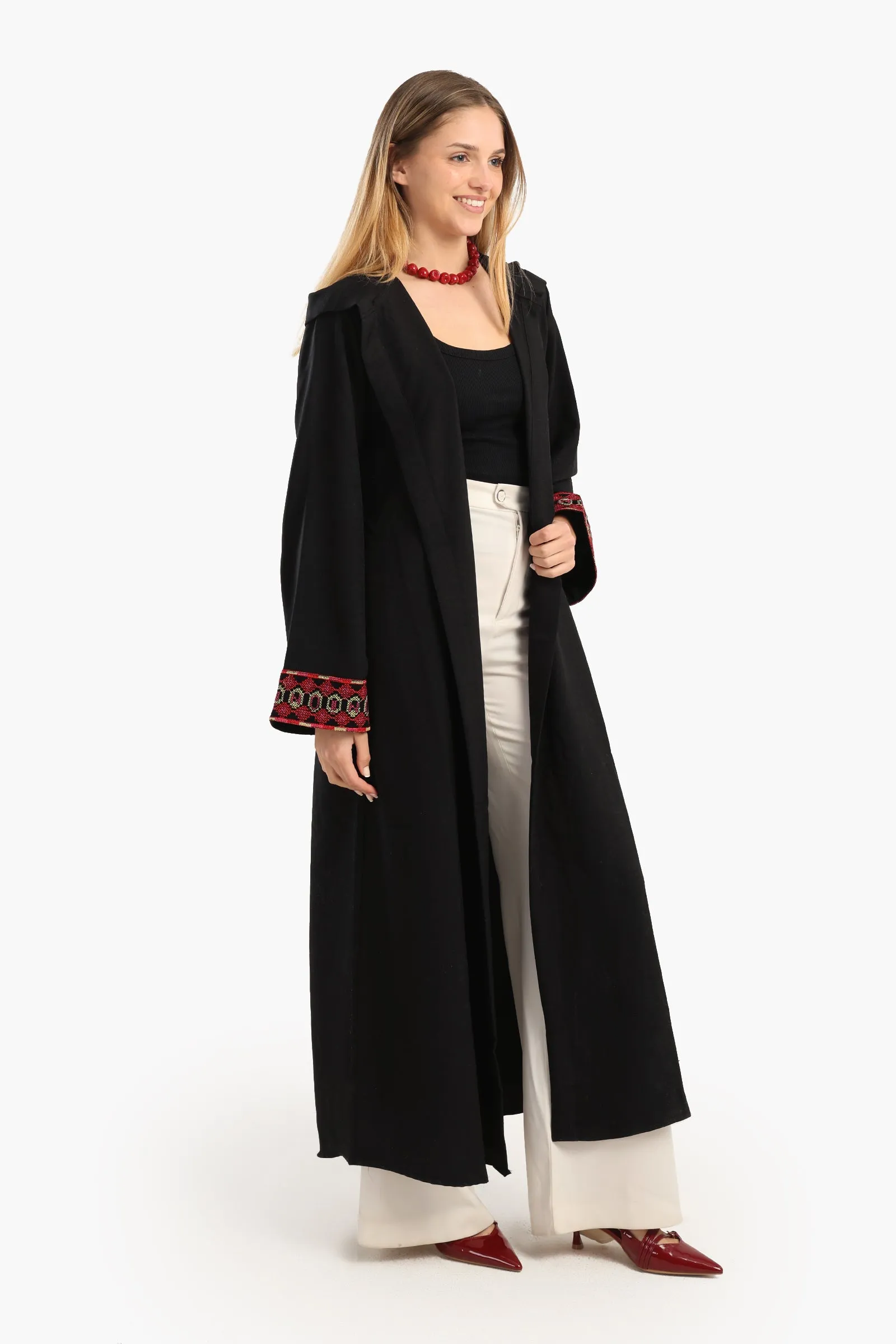 Embroidered Cuffs Black Kimono