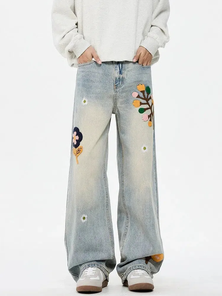 Embroidered Floral Straight-Leg Jeans