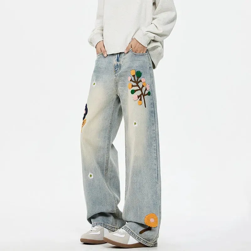 Embroidered Floral Straight-Leg Jeans