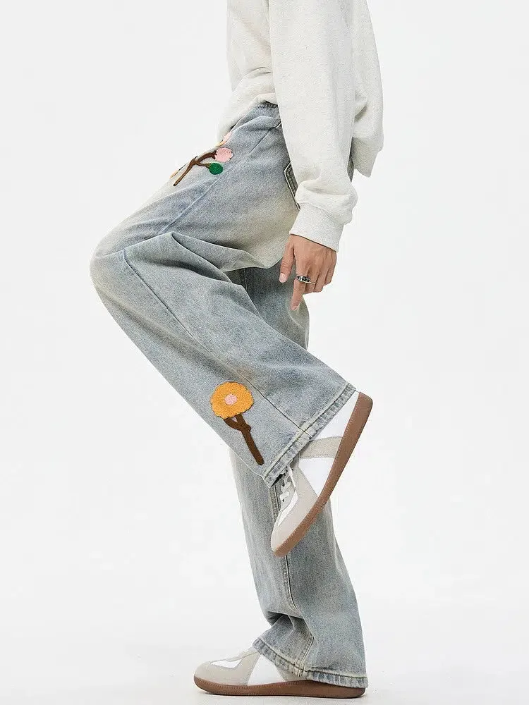 Embroidered Floral Straight-Leg Jeans