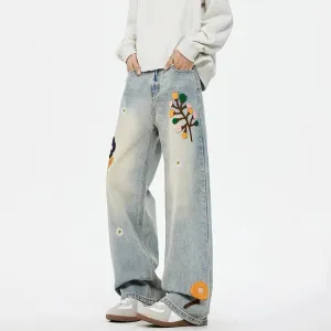 Embroidered Floral Straight-Leg Jeans