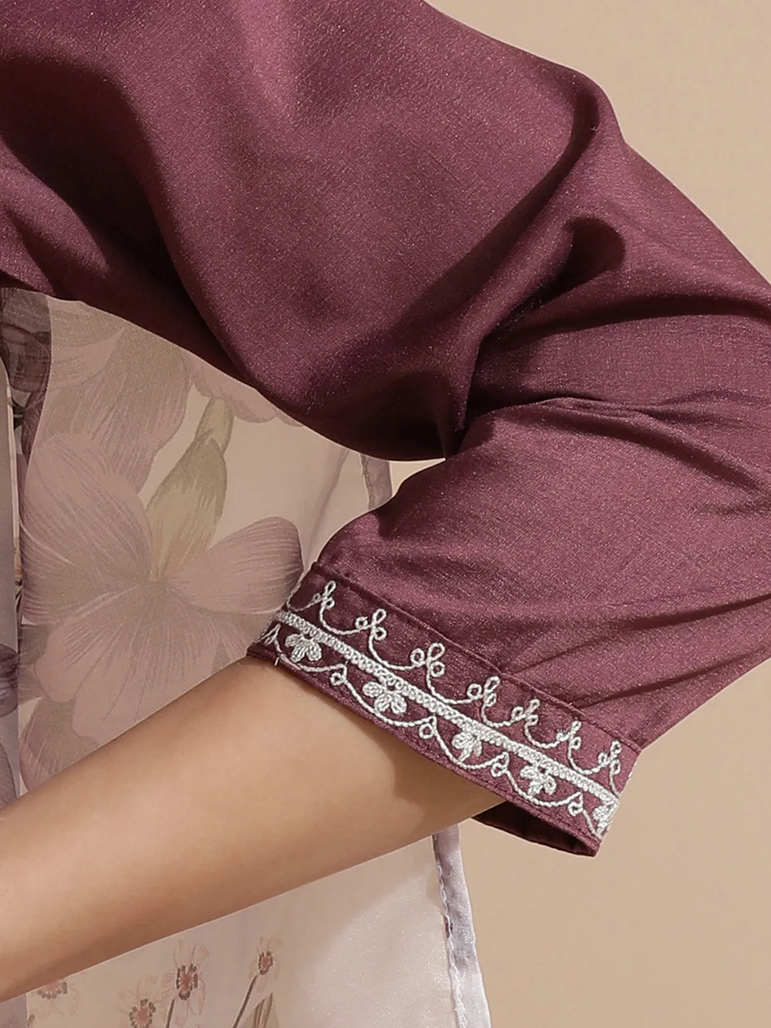 Embroidered Silk Blend Kurta Set With Floral Dupatta