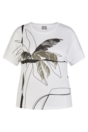 EUCALYPTUS PRINT STUDDED WHITE T-SHIRT