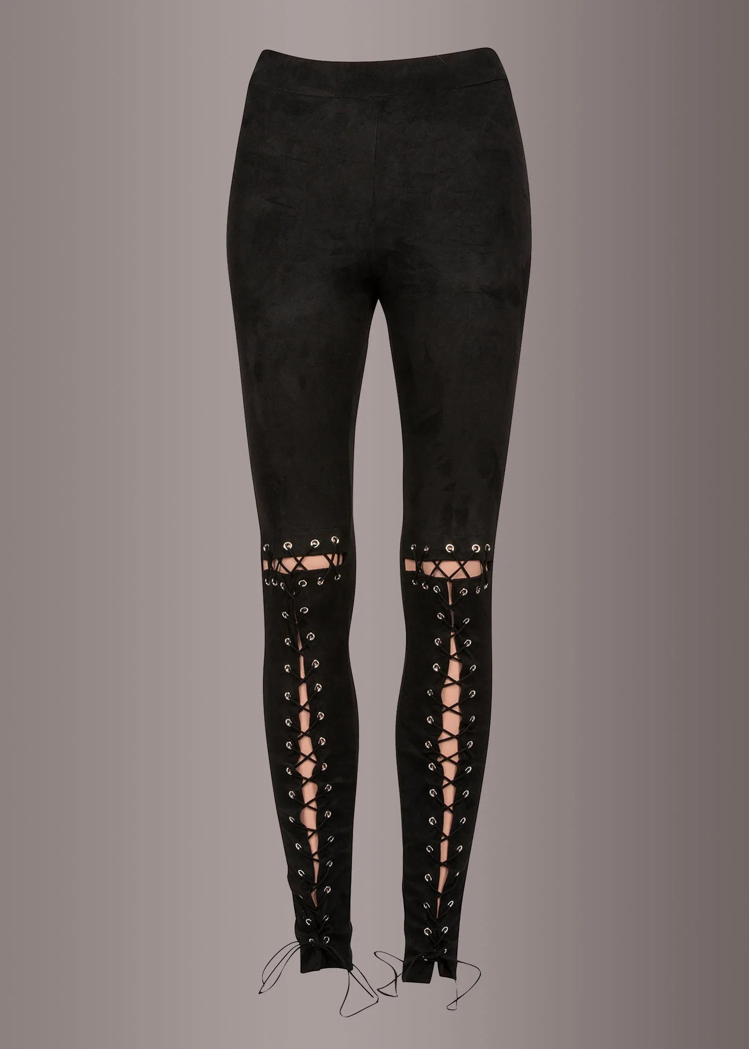 Fairies Wear Boots Black Faux Suede Lace up Leggings