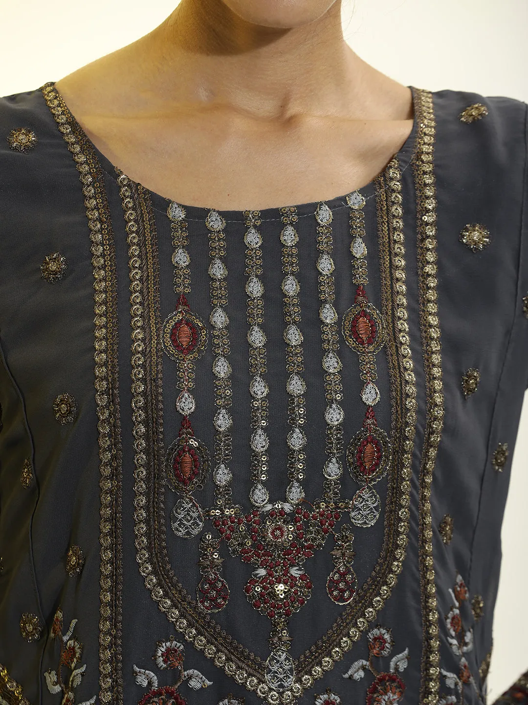 Festive Embroidered Georgette Kurta Set With Dupatta