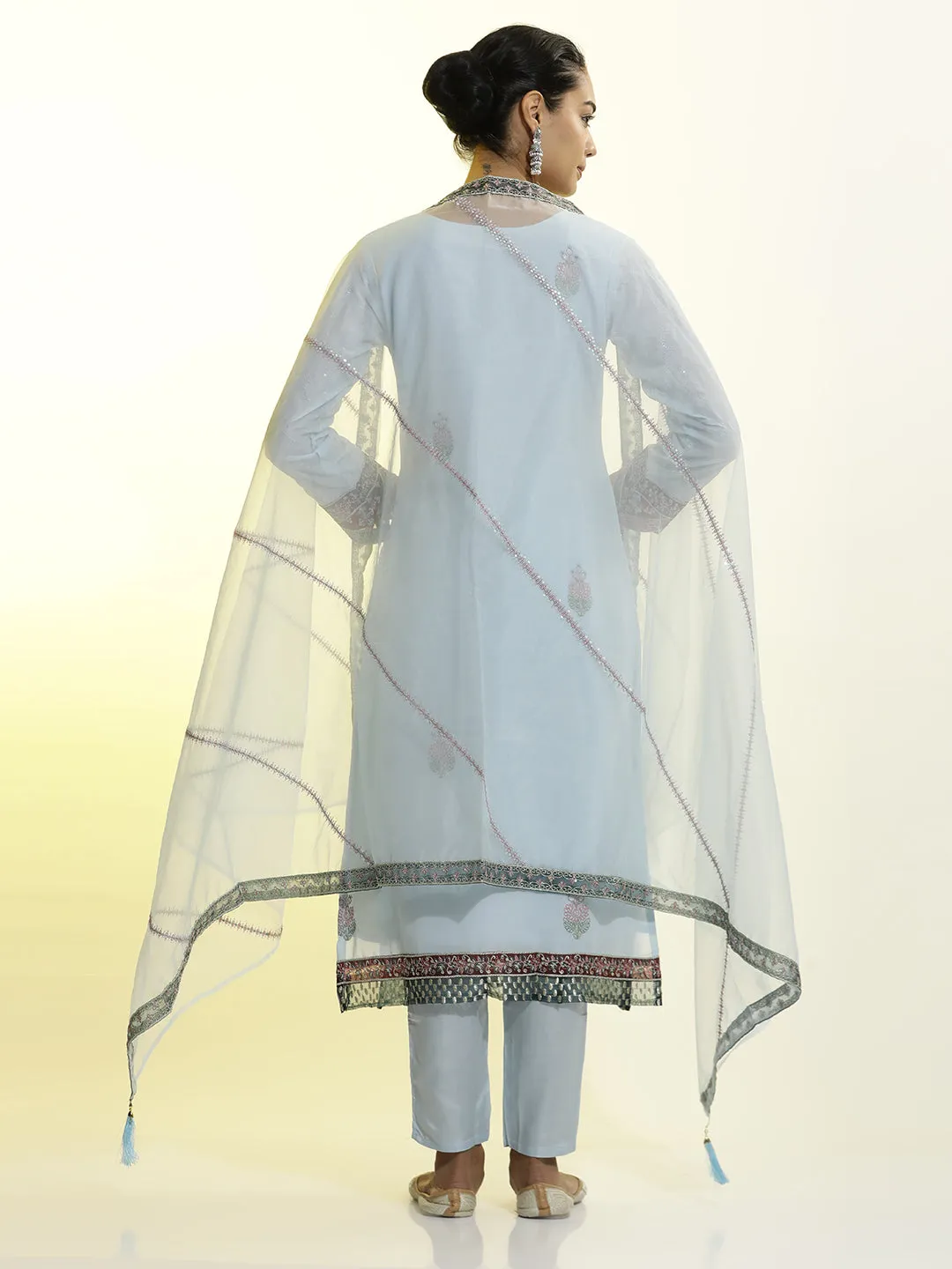 Festive Embroidered Georgette Party Wear Kurta Set With Dupatta