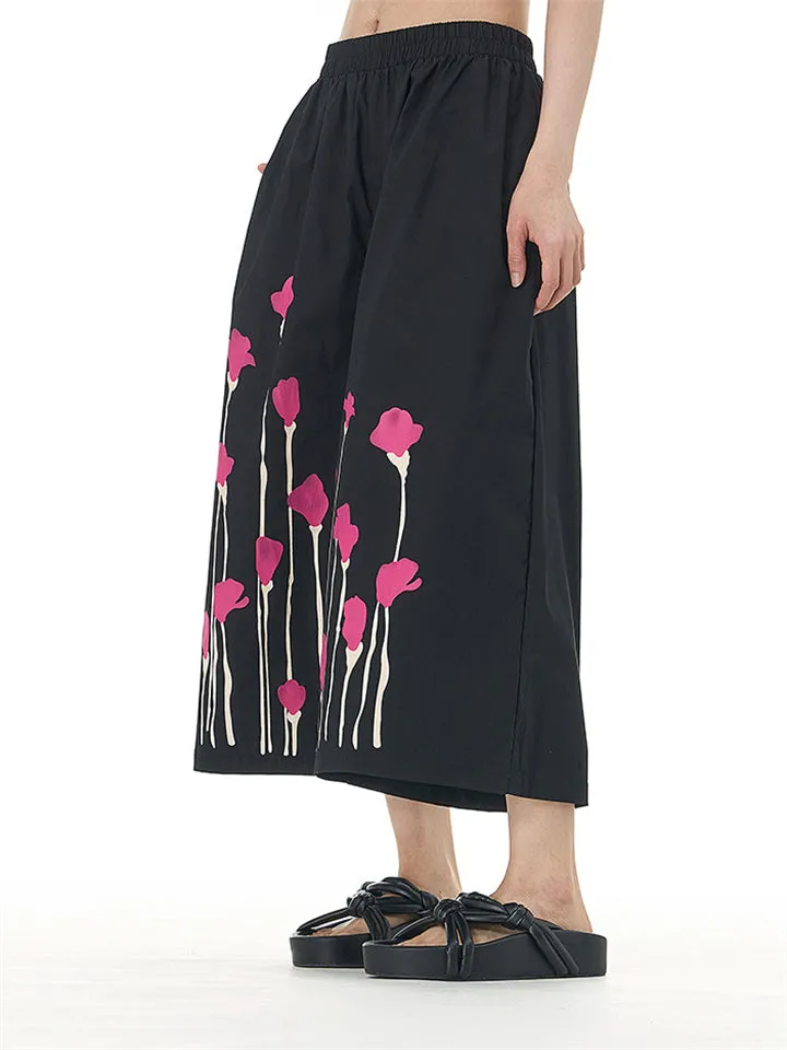Floral Printed Loose Fit Casual Pants for Ladies