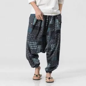 Folk-custom Style Printed Baggy Wide Leg Pants