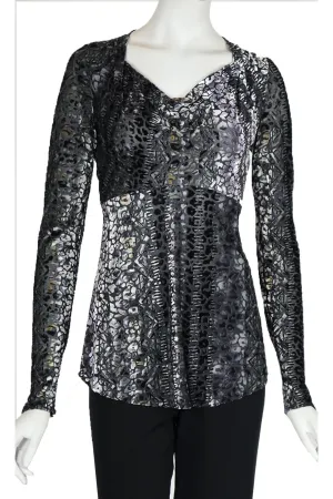 GINA Long Sleeves Cowel Neck Burnout Velvet Empire Tunic Top