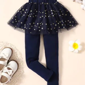 Girls Stitching Star Tutu Skirt Leggings - A Warm and Stylish Winter Outfit