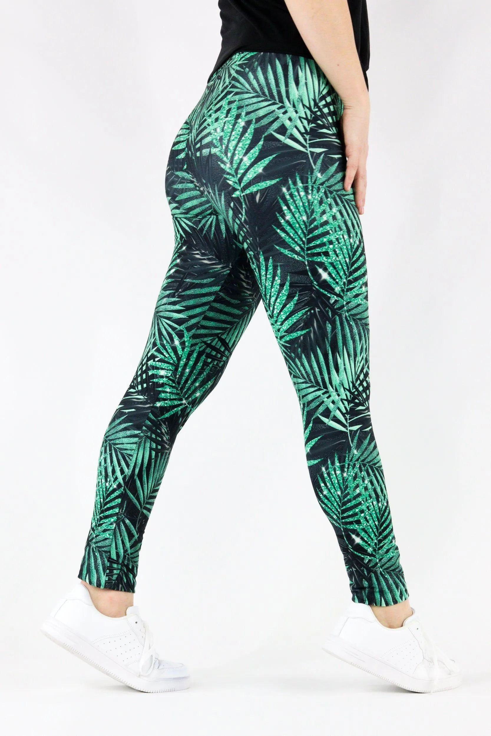 Glitter Leaf Teal - Casual - Long Full Leggings