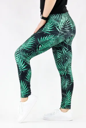 Glitter Leaf Teal - Casual - Long Full Leggings
