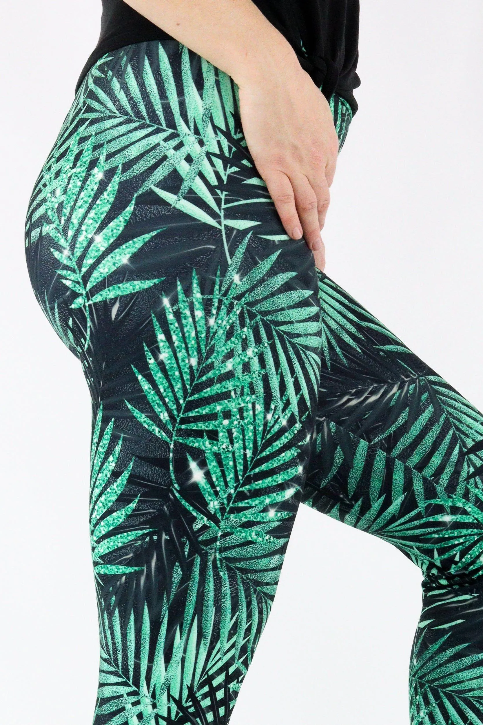Glitter Leaf Teal - Casual - Long Full Leggings