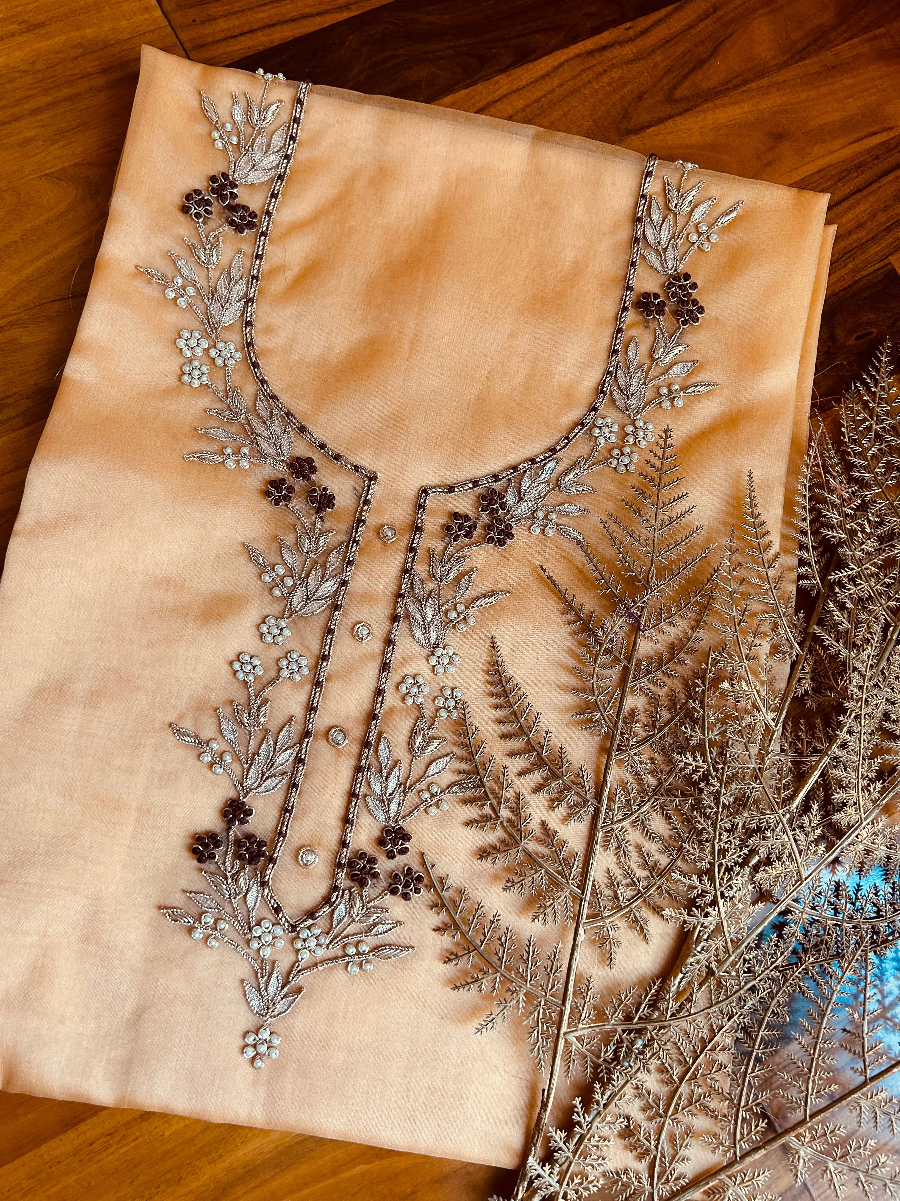 Golden Cream Gota Patti Organza Kurti