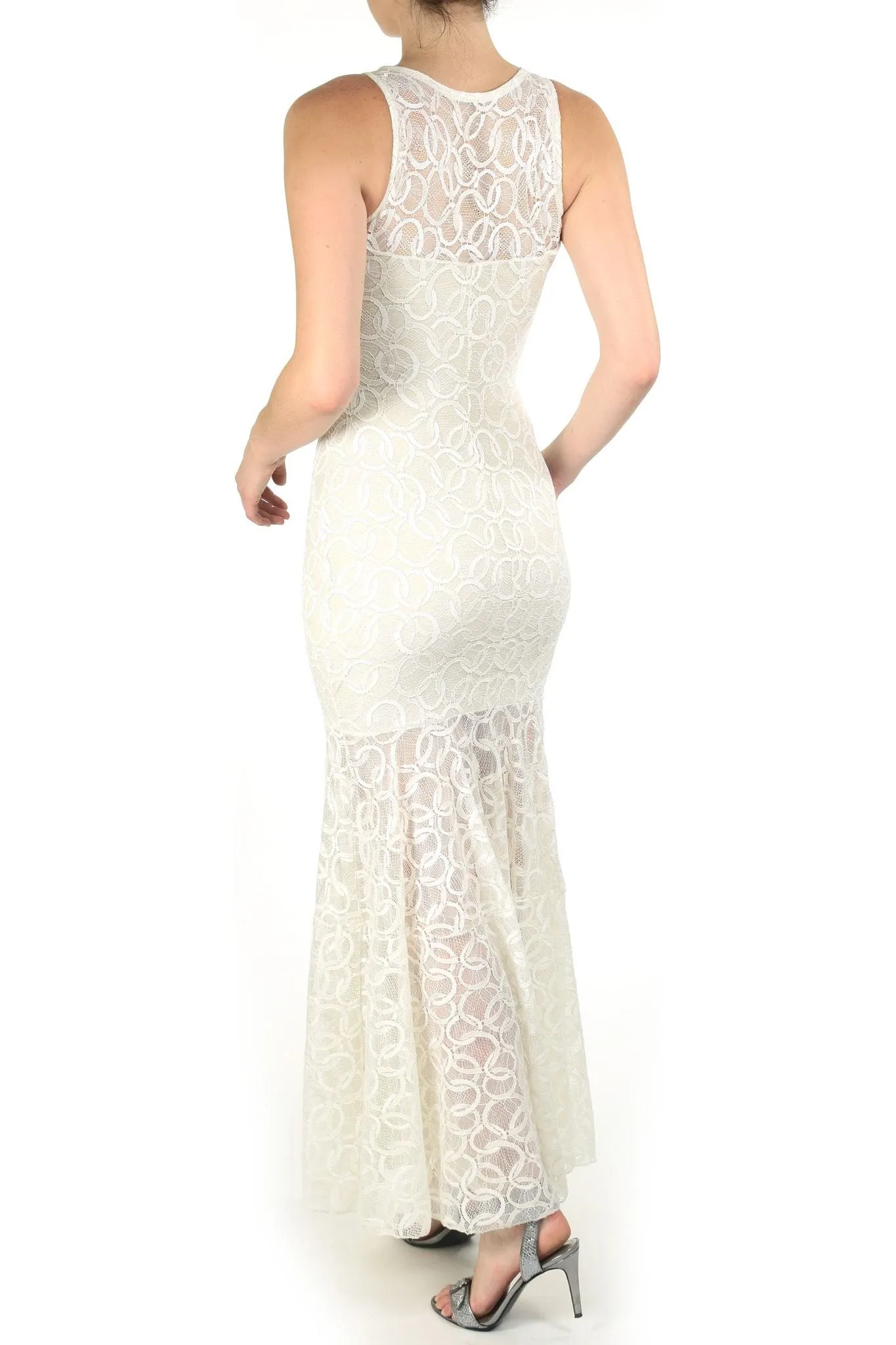 GOLDIE Long Lace Dress Off White