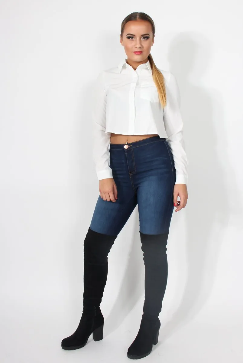 Grace White Long Sleeved Cropped Shirt