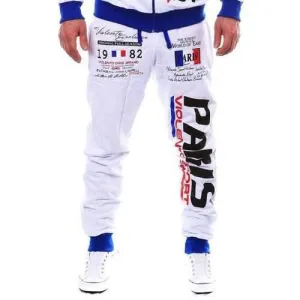 Graphic Printed Drawstring Contrast Trim Jogger Pants - White 2xl