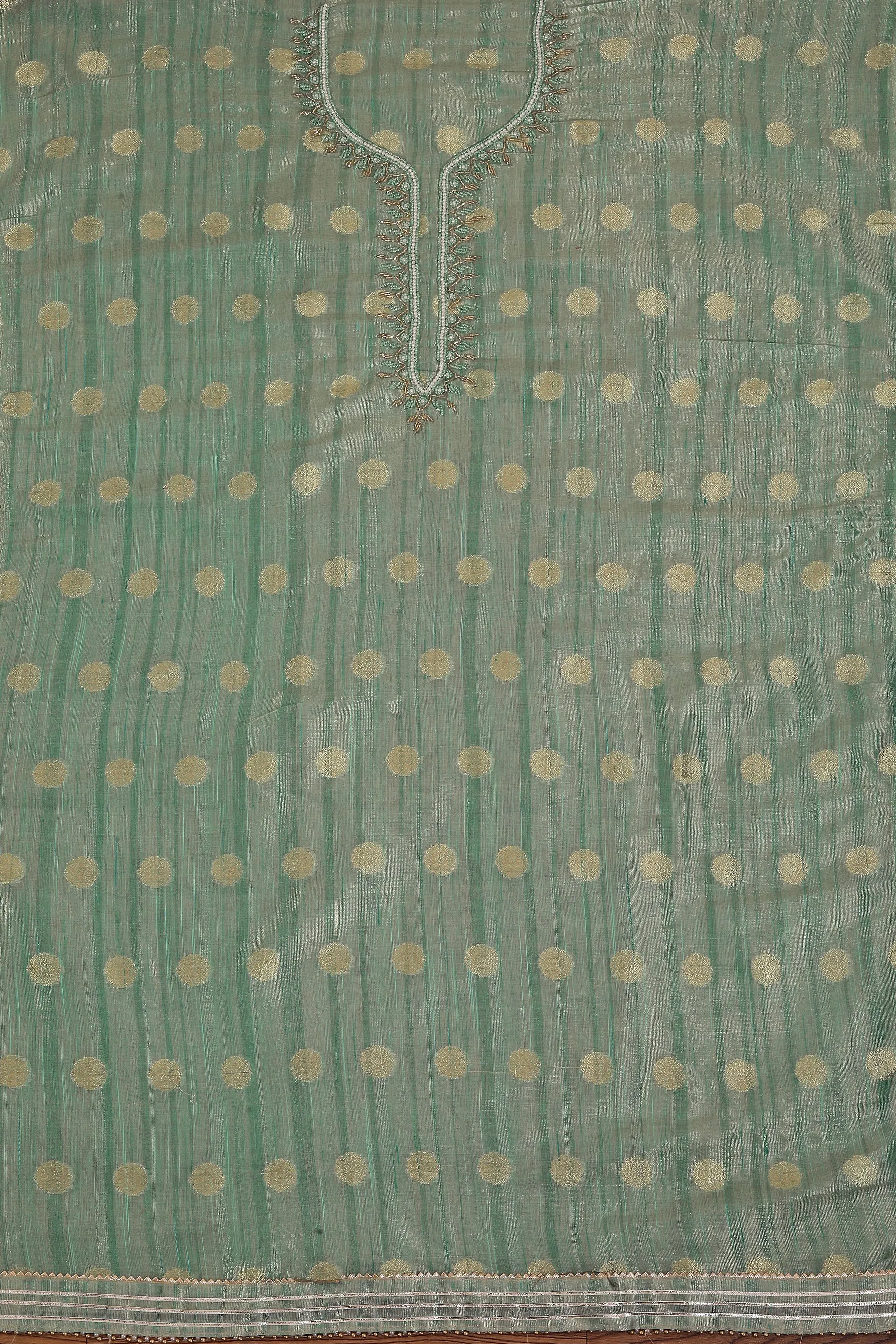 Green Embellished Organza Dress Material With Tie-Dye Dupatta
