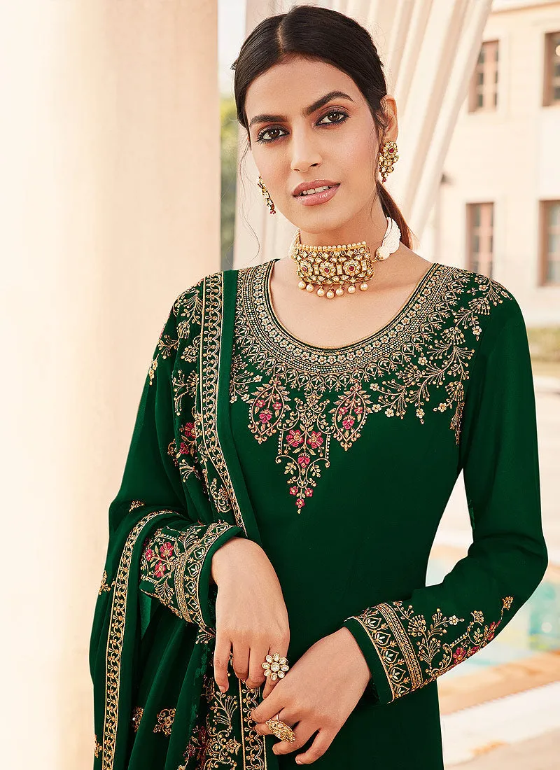 Green Embroidered Churidar Suit