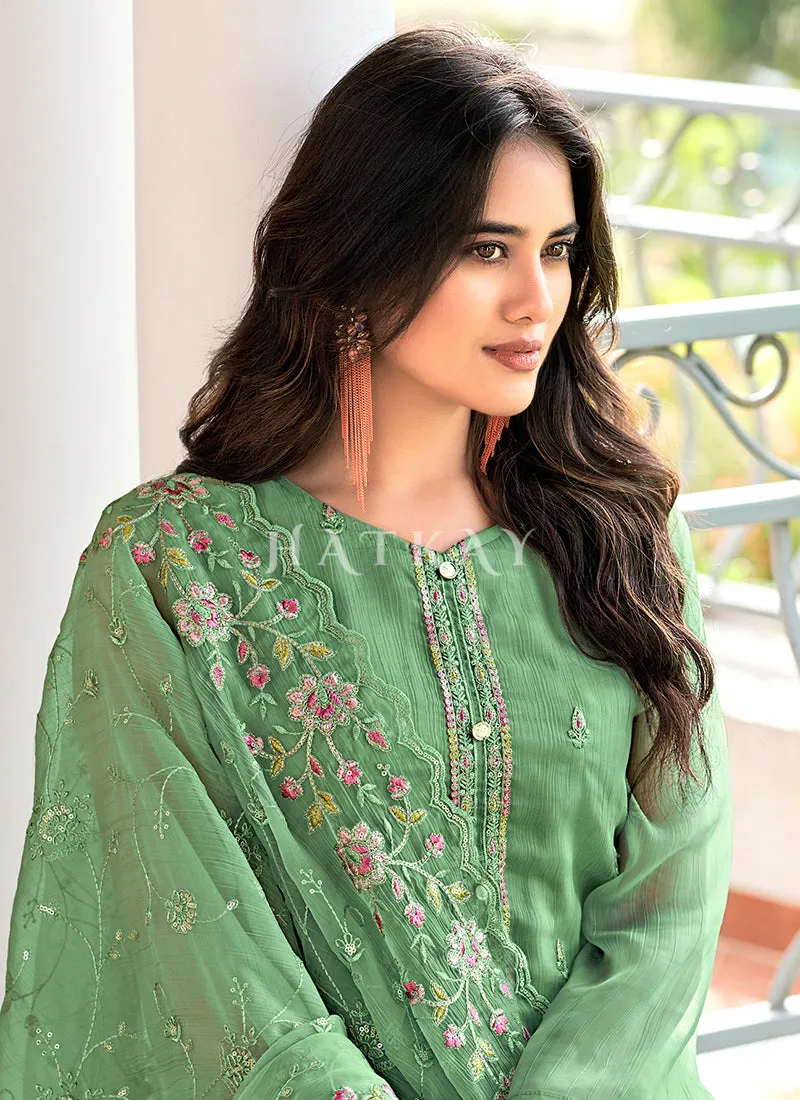 Green Floral Embroidered Pakistani Suit