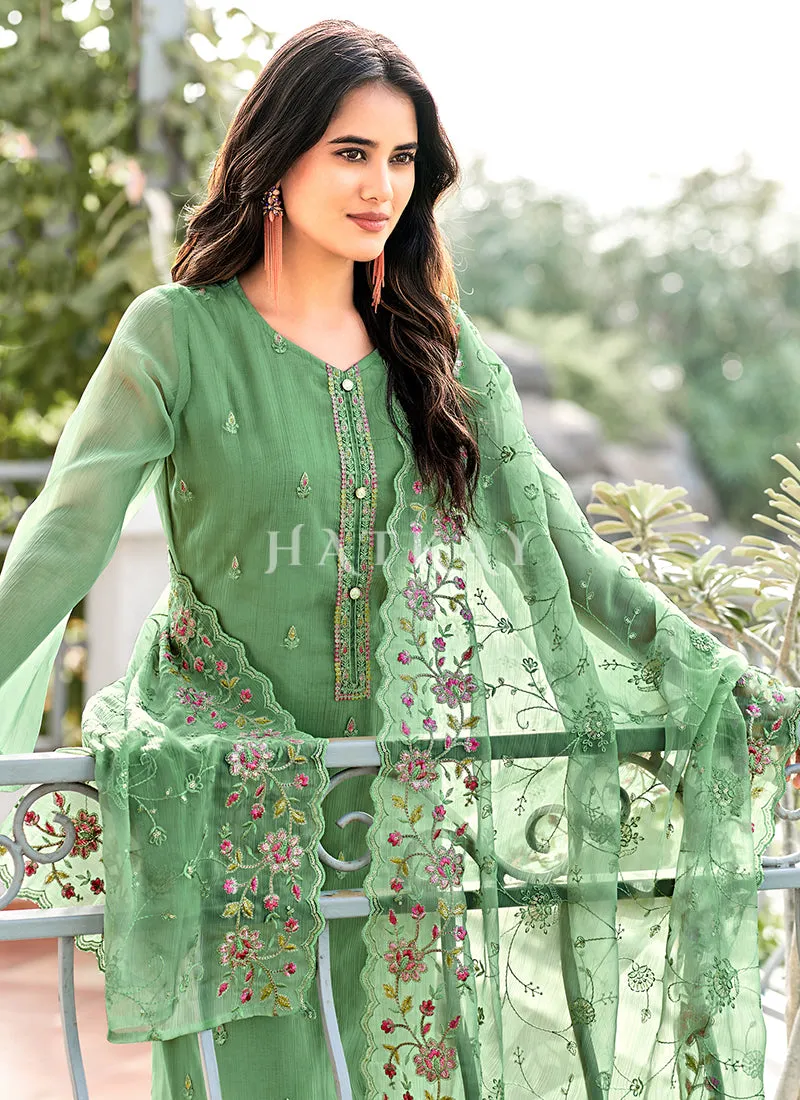 Green Floral Embroidered Pakistani Suit
