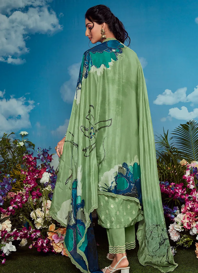 Green Golden Embroidery Festive Salwar Kameez