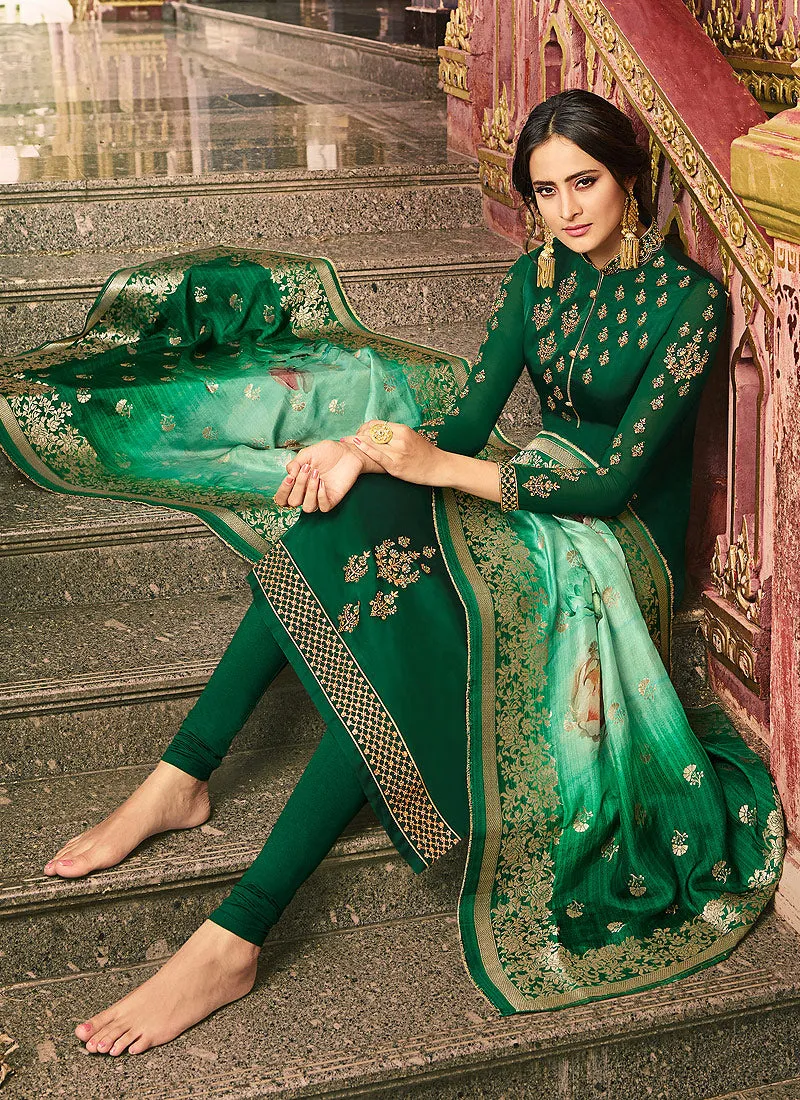 Green Overall Pakistani Pant Suit