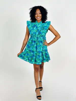 Green Printed Mini Dress