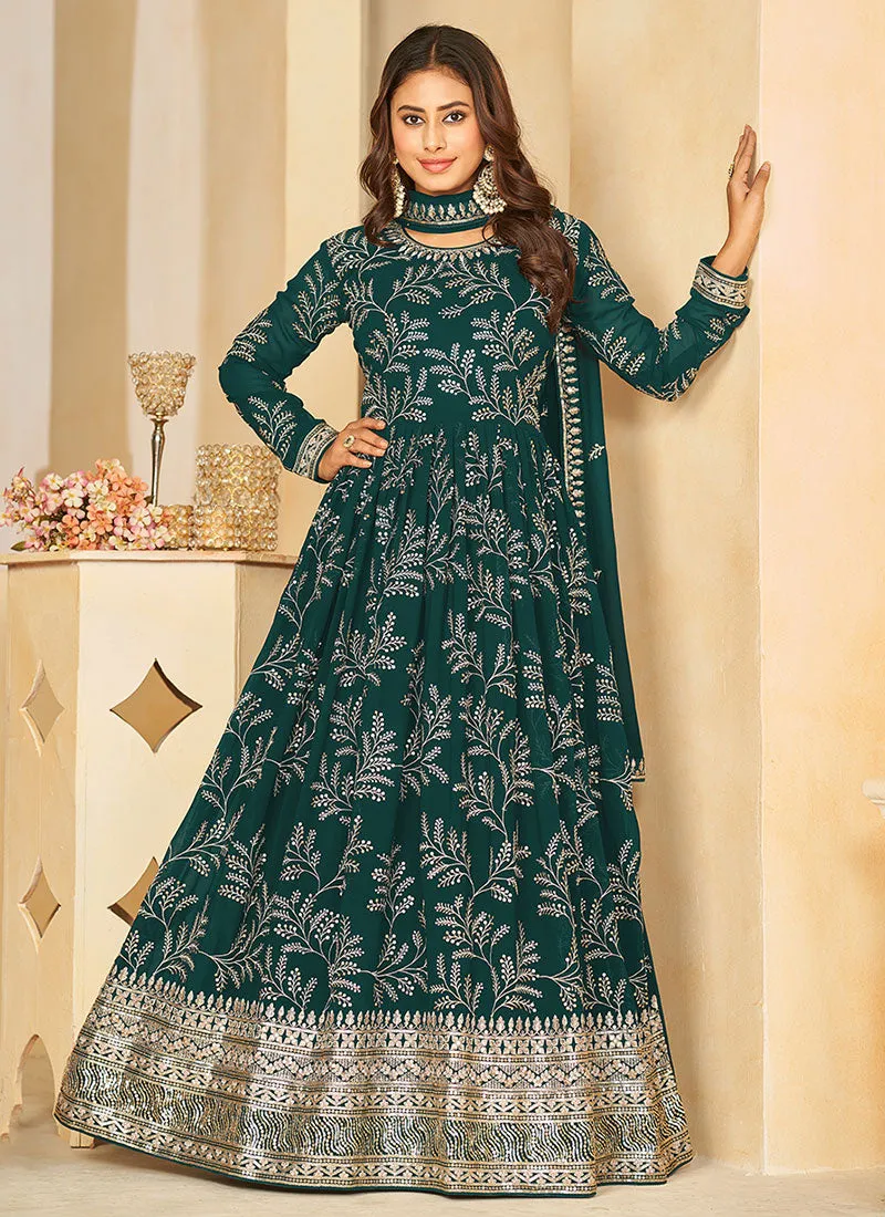 Green Sequence Embroidered Designer Anarkali Suit