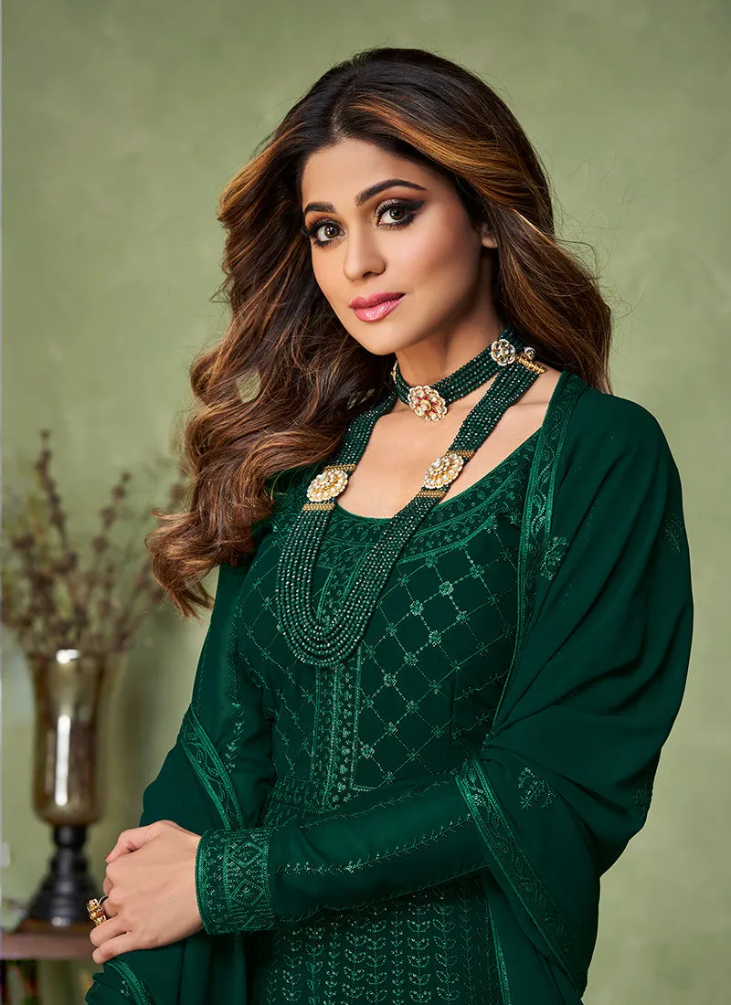 Green Sequence Embroidered Georgette Slit Style Anarkali Suit
