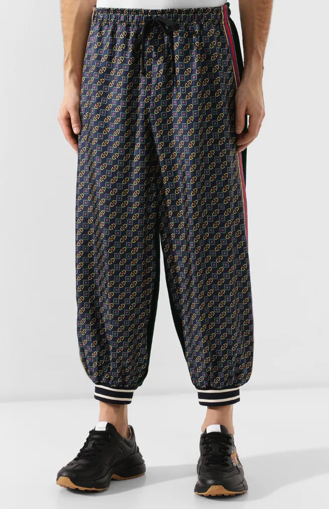 Gucci Bi-material Scarf Print Track Pants in Green