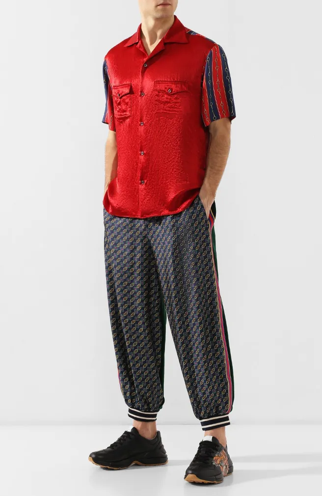 Gucci Bi-material Scarf Print Track Pants in Green