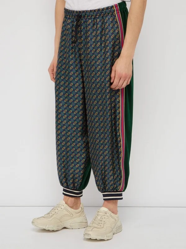 Gucci Bi-material Scarf Print Track Pants in Green
