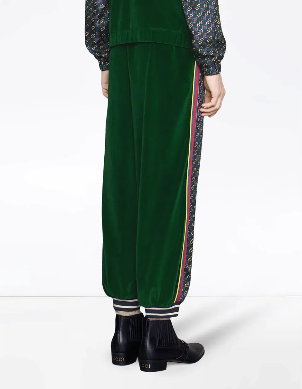 Gucci Bi-material Scarf Print Track Pants in Green